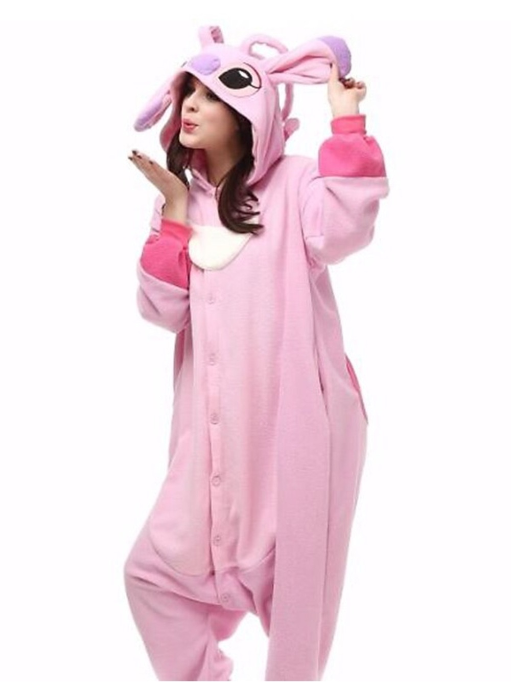 NWOT 10Y Stitch Angel Pink Hooded Fleece Onesie